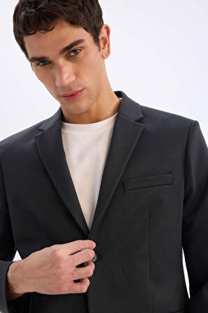 Slim Fit Dar Kesim Astarlı Blazer Ceket