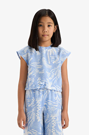 Kız Çocuk Desenli Kısa Kollu Bluz