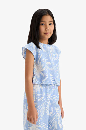 Kız Çocuk Desenli Kısa Kollu Bluz