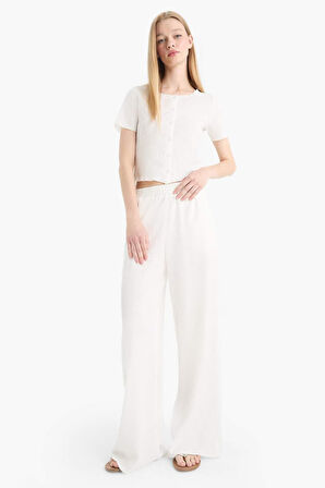 Coool Wide Leg Beli Lastikli Krep Pantolon