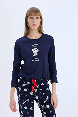 DeFacto Fall in Love Snoopy Pijama Takımı Regular Fit Uzun Kollu Üst Beli Lastikli Uzun Alt E0228AX24WNNV31