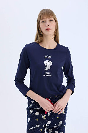 DeFacto Fall in Love Snoopy Pijama Takımı Regular Fit Uzun Kollu Üst Beli Lastikli Uzun Alt E0228AX24WNNV31