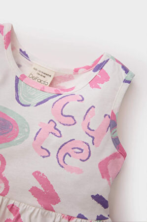 Kız Bebek Desenli Kolsuz Yazlık Elbise