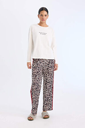 DeFacto Fall in Love Pijama Takımı Regular Fit Uzun Kollu Baskılı Üst Leopar Desenli Uzun Alt E2352AX24WNBK81