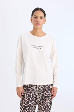 DeFacto Fall in Love Pijama Takımı Regular Fit Uzun Kollu Baskılı Üst Leopar Desenli Uzun Alt E2352AX24WNBK81