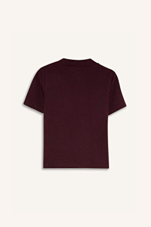 DeFacto Slim Fit Dar Kesim Yarım Balıkçı Yaka Basic Düz Kısa Kollu Bordo Tişört D9758AX24WNBR34