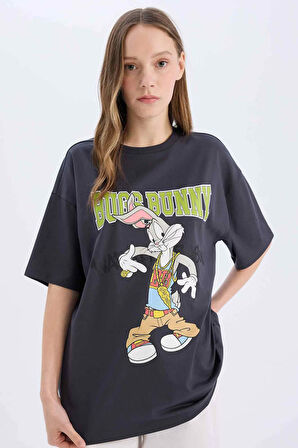 Coool Looney Tunes Oversize Geniş Kalıp Bisiklet Yaka Baskılı Kısa Kollu Tişört