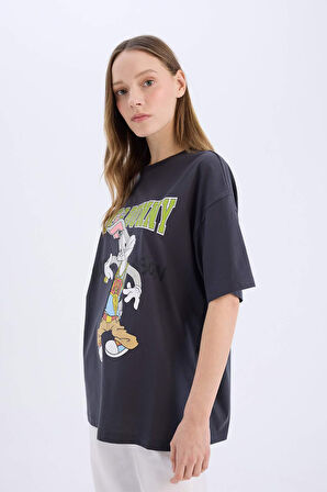Coool Looney Tunes Oversize Geniş Kalıp Bisiklet Yaka Baskılı Kısa Kollu Tişört