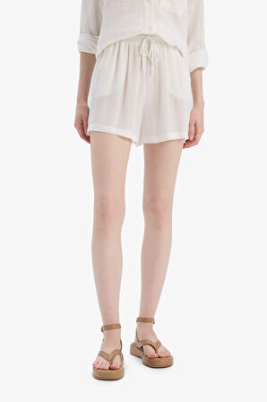 Beli Lastikli Kısa Paça Krinkıl Viskon Şort