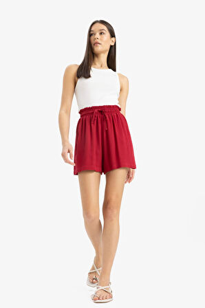 Beli Lastikli Kısa Paça Krinkıl Viskon Şort