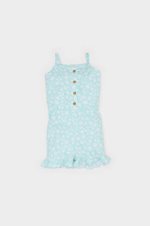 Kız Bebek Desenli Askılı Tulum