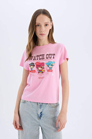 DeFacto Coool PowerPuff Girls Regular Fit Bisiklet Yaka Ribana Kısa Kollu Tişört D9126AX25SMPN666