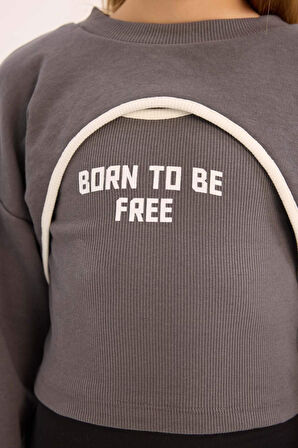 DeFacto Kız Çocuk Crop Bisiklet Yaka Baskılı Sweatshirt E0456A825SPAR15