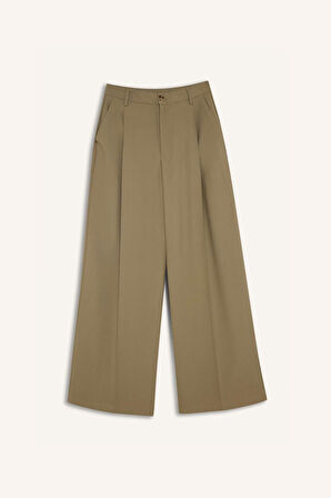 DeFacto Wide Leg Piliseli Klasik Kumaş Pantolon Yüksek Bel Geniş Paça Basic Düz Tensel Çift Cepli D4564AX24AUKH419