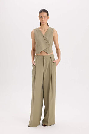 Regular Fit Blazer Yelek V Yaka Çapraz Düğmeli Beyaz Tensel