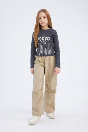 DeFacto Beli Lastikli Düz Paça Paraşüt Pantolon Kız Çocuk D7605A825SMBG414