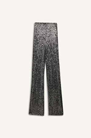 DeFacto Siyah Şık Payetli Pantolon Flare Fit Yüksek Bel Standart Boy E1773AX24CWBK27