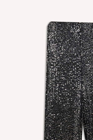 DeFacto Siyah Şık Payetli Pantolon Flare Fit Yüksek Bel Standart Boy E1773AX24CWBK27