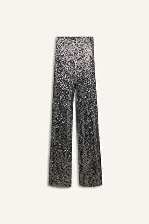 DeFacto Siyah Şık Payetli Pantolon Flare Fit Yüksek Bel Standart Boy E1773AX24CWBK27
