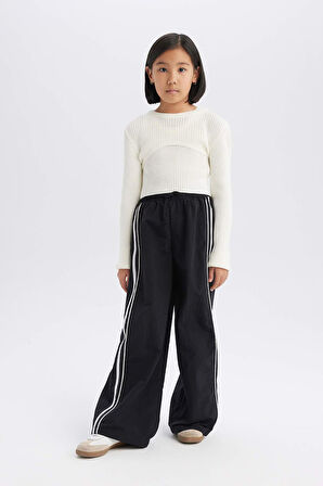 DeFacto Kız Çocuk Beli Lastikli Wide Leg Geniş Paça Pantolon D8485A825SPBK27