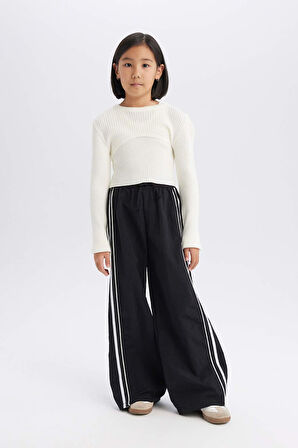 DeFacto Kız Çocuk Beli Lastikli Wide Leg Geniş Paça Pantolon D8485A825SPBK27