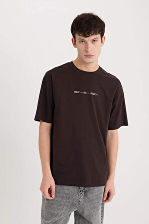 DeFacto %100 Pamuk Rick and Morty Boxy Fit Bisiklet Yaka Sırt Baskılı Kısa Kollu Tişört D9843AX25SPBN337