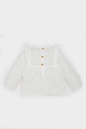 DeFacto Kız Bebek Bisiklet Yaka Floral Flamlı Poplin Uzun Kollu Gömlek E2833A525SPWT32