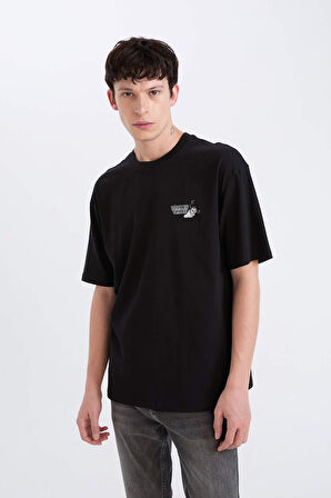 DeFacto %100 Pamuk Looney Tunes Boxy Fit Bisiklet Yaka Sırt Baskılı Kısa Kollu Tişört E0328AX25SPBK81