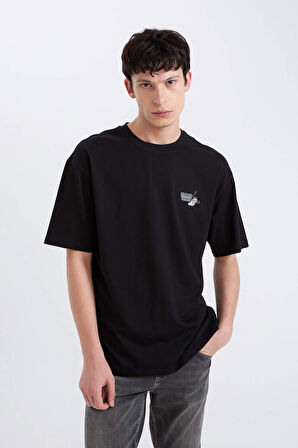 DeFacto %100 Pamuk Looney Tunes Boxy Fit Bisiklet Yaka Sırt Baskılı Kısa Kollu Tişört E0328AX25SPBK81