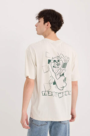 DeFacto %100 Pamuk Looney Tunes Boxy Fit Bisiklet Yaka Sırt Baskılı Kısa Kollu Tişört E1871AX25SPBG721