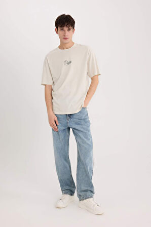 DeFacto %100 Pamuk Looney Tunes Boxy Fit Bisiklet Yaka Sırt Baskılı Kısa Kollu Tişört E1871AX25SPBG721