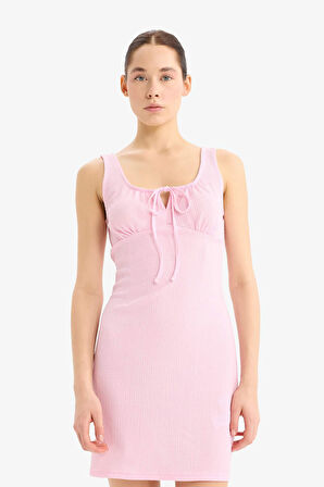 Coool Bodycon Vücudu Saran U Yaka Bürümcük Askılı Mini Elbise