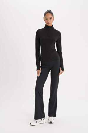 DeFactoFit Standart Fit Basic Düz Dik Yaka Sporcu Uzun Kollu Siyah Tişört B0811AX25SPBK81