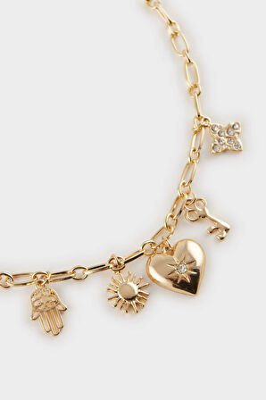 Kadın Gold Detaylı Charm Kolye
