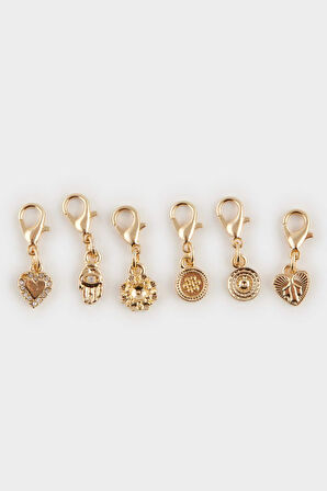 Kadın Gold Detaylı Değiştirilebilir Uçlu Charm Kolye