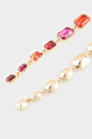 Kadın Kırmızı Taşlı Uzun Küpe