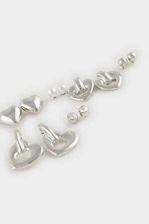 Kadın 6'lı Kalpli Silver Küpe