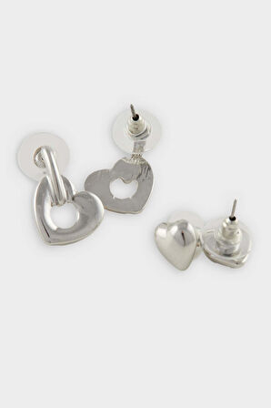 Kadın 6'lı Kalpli Silver Küpe