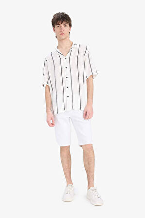 Regular Fit Apaş Yaka Çizgili Kısa Kollu Gömlek