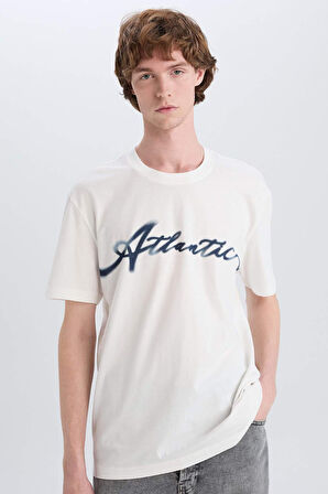 %100 Pamuk Regular Fit Bisiklet Yaka Baskılı Kısa Kollu Tişört