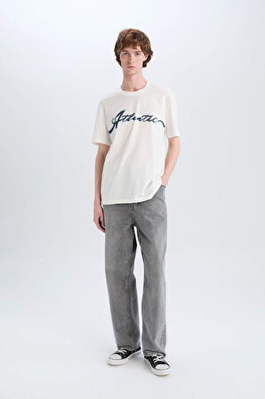 %100 Pamuk Regular Fit Bisiklet Yaka Baskılı Kısa Kollu Tişört