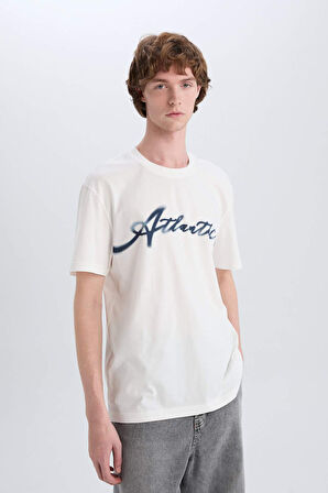 %100 Pamuk Regular Fit Bisiklet Yaka Baskılı Kısa Kollu Tişört