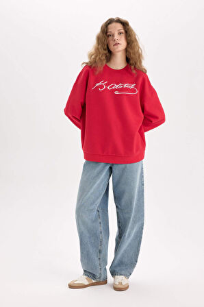 DeFacto Oversize Geniş Kalıp Atatürk İmzalı Bisiklet Yaka Kalın Sweatshirt E5446AX24WNRD286
