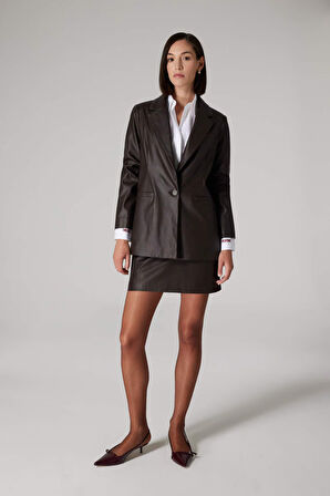 DeFacto x Sorbe A Kesim Yüksek Bel Suni Deri Mini Etek D9717AX24AUBN225