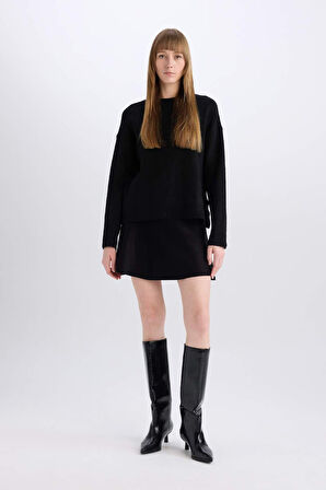 A Form Volanlı Triko Mini Etek