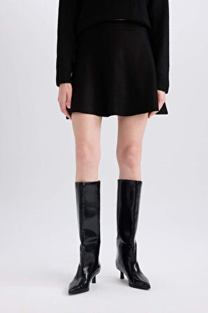 A Form Volanlı Triko Mini Etek