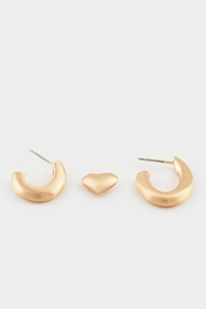 Kadın 3'lü Mat Gold Küpe