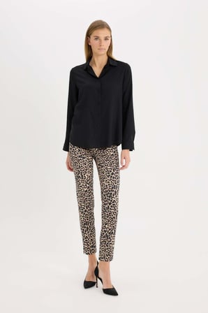 DeFacto Sigaret Saten Kumaş Pantolon Leopar Desenli Normal Bel Beli Lastikli Düz Paça J8741AZ25SPBG350