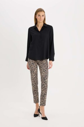 DeFacto Sigaret Saten Kumaş Pantolon Leopar Desenli Normal Bel Beli Lastikli Düz Paça J8741AZ25SPBG350