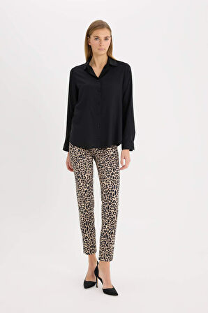 DeFacto Sigaret Saten Kumaş Pantolon Leopar Desenli Normal Bel Beli Lastikli Düz Paça J8741AZ25SPBG350